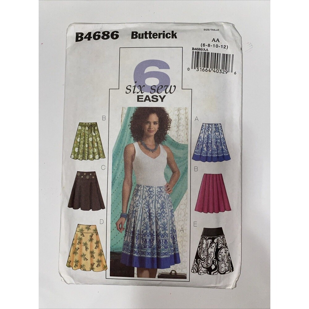 Uncut FF Butterick B4686 Six Styles Pleated Mid Length Skirts Sz 6 8 10 12